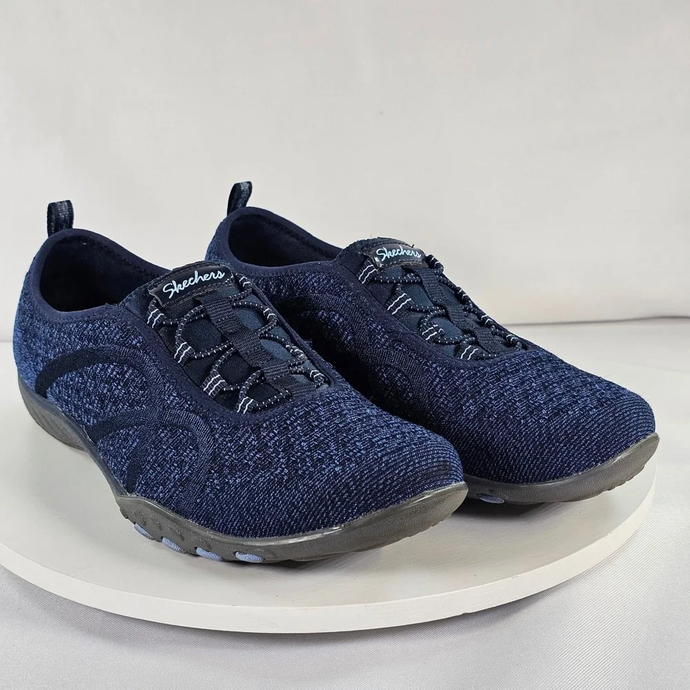 Skechers Relaxed Fit Empire Connections Navy Blue Slip‎ On Sneakers Womens 8.5